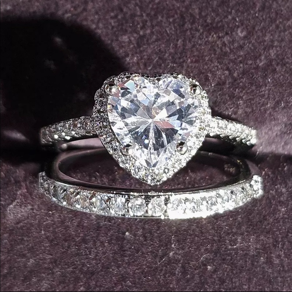 Heart ring sterling silver 925 2 PCS set luxury cubic zirconia women jewelry